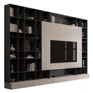 <span class=keywords><strong>Meuble</strong></span> <span class=keywords><strong>TV</strong></span> flottant sculptural KEJIA avec intégration murale à lattes tactiles et base à texture minérale pour projets résidentiels - Product Image 1