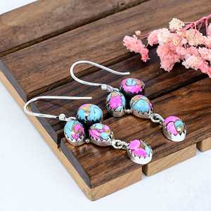 Cotton Candy Turquoise <b>Dangle</b> <b>Earrings</b>, 925 Sterling <b>Silver</b> Boho Southwestern Jewelry, Pink Blue Gemstone Gift for Her - Product Image 5