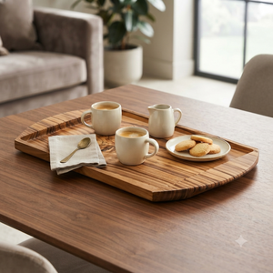 Plateau de service artisanal en bois d'olivier, plateau en bois à bords naturels, plateau de service pour le petit-déjeuner, le café, le thé, la nourriture, décoration pour restaurant et maison - Product Image 4