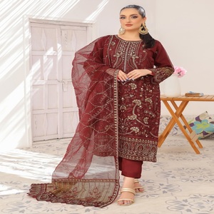 Vestidos de Fiesta Elegantes para Mujer, Trajes Punjabi de 3 Piezas de Organza Bordada, Bin Hameed Volume JANAN, Temporada de Bodas, Completamente Cosidos - Product Image 4