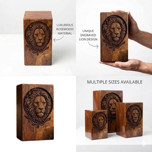 Personalized Lion Engraved Eco-Friendly Durable American Style Sheesham Wood Urn <b>Box</b> <b>for</b> Memorial <b>Ashes</b> Keepsake - Product Image 3