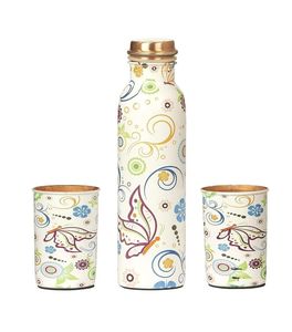 Bouteille d'eau en cuivre à motif floral avec couvercle, portable, pour voyage, design rose blanc et bleu - Product Image 6