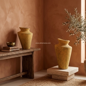 Vase en terre cuite rustique Kaca M, vase conique pour le sol, pot en terre cuite artisanal, urne décorative en céramique pour table, vente en gros - Product Image 3