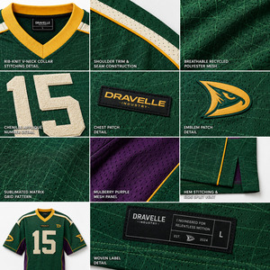 DRAVELLE Men's V-Neck Short Sleeve Soccer Jersey <b>Mesh</b> 100% Polyester Tackle Twill Print Number 15 Green Purple Gold - Product Image 6