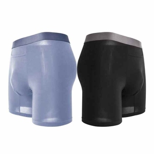 Calzoncillos bóxer para hombre, de corte medio, color azul claro, de algodón tejido, transpirables, con logo en la cintura. - Product Image 2