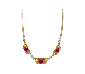 Gold Plated Zinc Alloy Statement <b>Necklace</b> With Lab Created <b>Ruby</b> Bezel Set Geometric Design Snake Chain Women's Fashion - Product Image 3