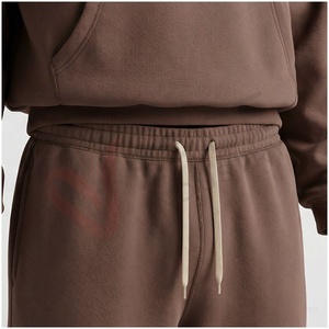 Ensemble de survêtement unisexe marron à capuche, manches longues, couleur unie, en coton, décontracté, pour l'automne, coupe classique avec cordon de serrage - Product Image 5