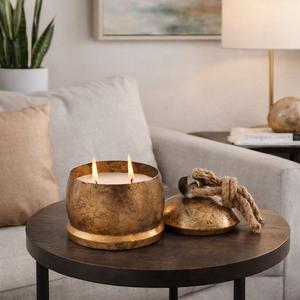 Bougie romantique en métal avec couvercle en corde, double mèche, éclat doux, combustion lente, rehausse la décoration de table de mariage, cadeau de luxe - Product Image 2