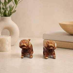 SHUBHAM Figurines de chiens miniatures en laiton massif, style Art déco, faites à la main, paire de statues décoratives de chiots, décoration intérieure, bureau, objet de collection, cadeau - Product Image 2