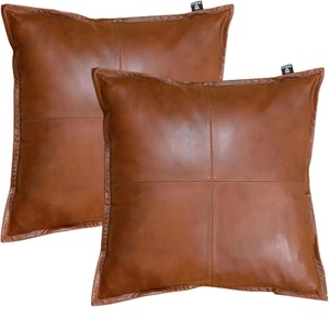 Brown PU Leather <b>Cushion</b> <b>Cover</b> Square Decorative Pillow <b>Cover</b> Washable Removable <b>Cover</b> for Sofa Bed Home - Product Image 1