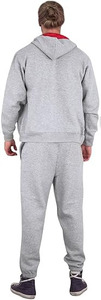 Survêtement décontracté gris chiné pour homme Elite avec accents rouge cramoisi vif, ensemble athlétique deux pièces haut de gamme avec sweat à capuche zippé - Product Image 3