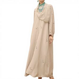 Best Selling Kaftan Abaya Handmade Turkish Floor Length Long Sleeve V Neck Polyester Regular Fit Casual Evening Party Flared - Product Image 5