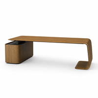 Bureau de direction moderne incurvé avec plateau en bois veiné arrondi, rangement latéral, autoportant, usage commercial pour bureaux de direction