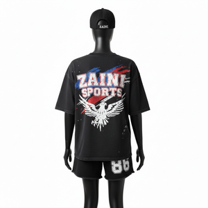 Conjunto de camiseta y pantalones cortos para mujer, tela de jersey de algodón premium de 180 gsm, suave, negro, con logo personalizado impreso en serigrafía. Conjuntos para mujer. - Product Image 2