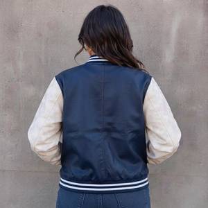 <b>Leather</b> Varsity <b>Jacket</b> Men <b>Women</b> Breathable Woven Warm Casual Outerwear Retro Letterman Style Unisex College <b>Bomber</b> Coat - Product Image 2