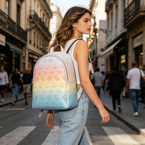 Custom Logo Printed Women's Designer Portable Laptop <b>Backpack</b> Waterproof PU Leather Zipper Closure Women's <b>Backpack</b> - Product Image 2