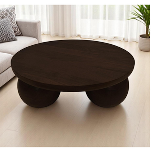 Solid Wood <b>Coffee</b> <b>Table</b> With <b>Walnut</b> Matte Finish Round Centre <b>Table</b> For Living Room Sofa Area Modern Home Furniture Decor - Product Image 1