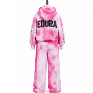 Custom Vintage High-Street Rhinestone Tracksuit Tie <b>Dye</b> <b>Spray</b> Wash Print Acid Wash Double Waistband Sweatpants Sweatsuit Set - Product Image 6