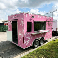 Remorque de concession de boulangerie rose prête à l'emploi, marque personnalisée, pour bar à matcha mobile, café, boutique de repas matinaux et de déjeuner, vente de rue
