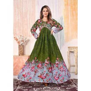 DESIGNER GEORGETTE IMPRESSION NUMÉRIQUE TRAVAIL UNIQUEMENT ROBE PISTA - Product Image 1