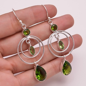 Boucles d'oreilles plaquées en argent massif 925, bijoux en pierre précieuse de Quartz Citrine, Design personnalisé de fabrication - Product Image 3
