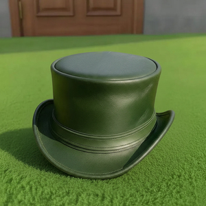 Venta al por mayor de sombreros de copa de cuero verde hechos a mano de primera calidad, estilo victoriano steampunk, disfraz único para festivales. - Product Image 4