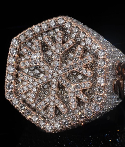 Men's Rose <b>Gold</b> Plated Diamond <b>Cocktail</b> <b>Ring</b> Hexagon Shape Pave Setting Hiphop Style Jewelry Gift - Product Image 2