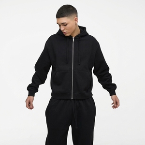 Ensemble de survêtement décontracté pour homme, noir, à capuche, en coton, coupe ample, avec fermeture éclair et poches latérales, idéal pour l'automne - Product Image 3