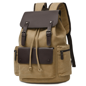 Retro Men's Canvas Daily Laptop Backpack Large Capacity Simple Fashionable Student Business <b>Drawstring</b> Flap Design <b>Bag</b> - Product Image 5