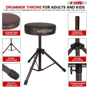 5 Core Metal <b>3</b>" Padded Seat Adjustable Drum Throne Drumming Chair for Practice and Performance - Product Image 6