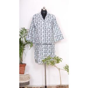 Robe longue en coton pur 100% imprimée au bloc, col en V, manches 3/4, boutonnée sur le devant, style club sexy, moulante, pour soirée formelle - Product Image 1