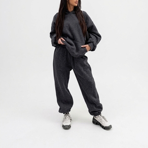 Women <b>Hooded</b> Cropped Tracksuit Drawstring Closure High Waist Wide Leg Pants Solid Waterproof Fashion Two Piece Athletic Matching - Product Image 6