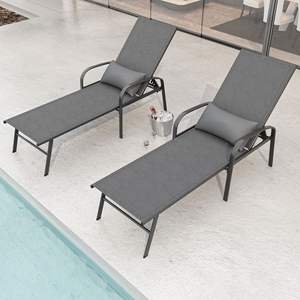 Ensemble salon de terrasse ou de piscine 2 pièces gris avec oreiller Chaises longues élégantes - Product Image 1