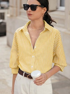 Camisa a Rayas para Mujer, Corte Regular, Elegante y Cómoda, Diseño Clásico a Rayas, Tela Suave y Transpirable - Product Image 3