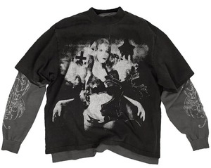 T-shirts à manches longues double couche personnalisés pour hommes |   Logo sur le devant, coupe ample, style streetwear |   T-shirts en coton OEM pour commandes en gros - Product Image 3