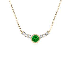 14K <b>Solid</b> <b>Gold</b> Natural Emerald Vintage Inspired Diamond Curved Bar <b>Pendant</b> Classic Fine Jewellery Anniversary Gift For Her 2026 - Product Image 1