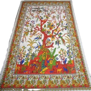 Draps de lit/tapisseries murales en coton imprimé Arbre de Vie traditionnel, vente en gros d'Inde, draps de lit imprimés en coton - Product Image 1
