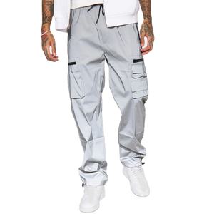 Pantalones Cargo informales para hombre con pierna recta con múltiples bolsillos, versátil, transpirable, cintura elástica, cierre de cordón impermeable de nailon - Product Image 1