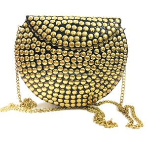 Handmade <b>White</b> Shell Mosaic Brass <b>Handbag</b> with Golden Chain Strap for Party and Wedding Occasions - Product Image 2