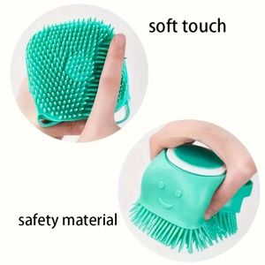 Spazzole per la toelettatura ergonomiche per animali domestici 2 pezzi in Silicone strumento per massaggio delicato setole blu rosa accessorio da bagno per cani gatti durevole - Product Image 5