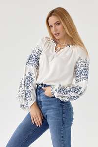 Chemisier bohème brodé pour femme, en coton, à manches longues, style paysanne, motif floral ethnique, coupe ample, tunique - Product Image 5