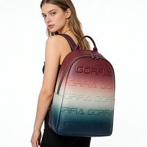 Women's Designer Brand Portable Waterproof PU Leather Laptop <b>Backpack</b> Set Gradient Embossed Letter with Wallet Zipper Closure - Product Image 2