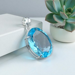 Colgante de Plata 925 con Cristal de Aguamarina Azul, Ovalado y Facetado, Estilo Minimalista, para Joyería, Aniversarios y Manualidades - Product Image 1
