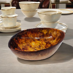 Bol de couleur ambre de meilleure qualité de forme ovale, bol de pâte en résine texture en bois Bol de pâte en résine habilement conçu par artison - Product Image 1