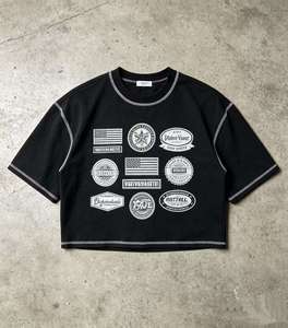 High Street Reverse Stitch Distressed Front Logo Cropped Oversized T-Shirt <b>Y2K</b> Hip Hop Short Sleeve <b>Top</b> Eco-Friendly Breathable - Product Image 3