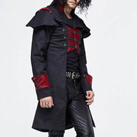 Manteau long gothique vintage pour homme style steampunk 2026, noir et rouge, cape faite main, best-seller