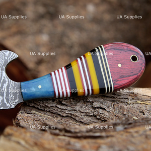 Hand Forged Damascus Steel Western Cowboy Bull Cutter Knife with Leather Sheath OEM ODM Available Razor Sharp Western Knives - Product Image 3