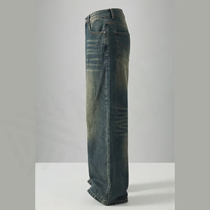 Jean en denim délavé coupe droite taille haute pour homme, coupe régulière, en coton, décontracté, avec fermetures éclair, style automne-hiver-été - Product Image 4