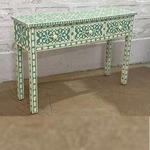 Elegant Bone Inlay Accent Console Table With Intricate Handmade Pattern For Modern Entryway Decoration - Product Image 1