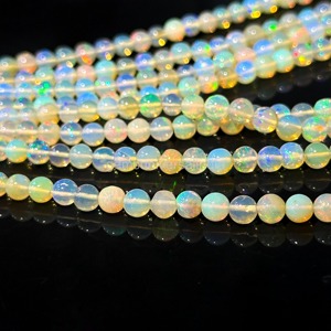 Perles d'opale éthiopienne naturelle 3-5mm, perles rondes lisses en opale naturelle, vente en gros, perles de pierres précieuses en vrac - Product Image 2